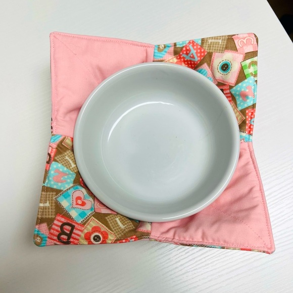 Hand Crafted Bowl Cozy Bowl Holder Microwavable  Cotton Pink - Picture 2 of 7